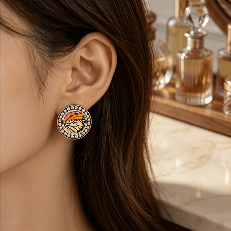 2pcs Set Translucent Glass Butterfly Wing Stud Earrings